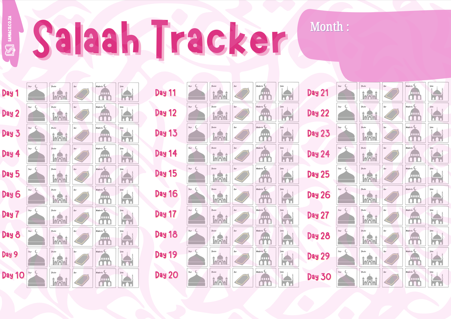 Kids Salaah Magnet Tracker - Pink